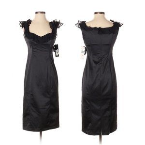 Nine West Black Stretch Satin Cocktail Midi Dress NEW- Sz. 2